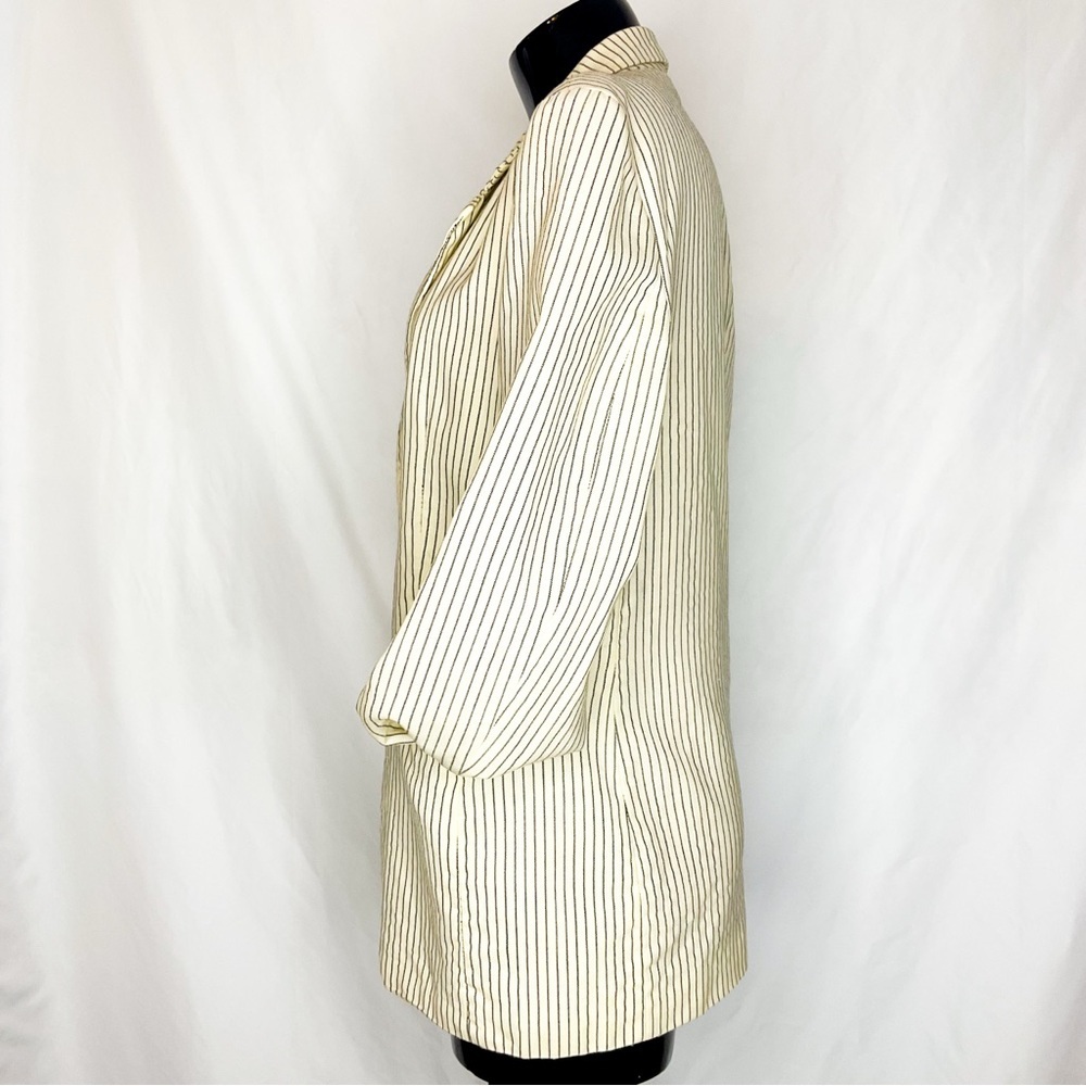 United Colors of Benetton Wool Blazer 42 Cream Stripe 90s - Picture 4 of 12